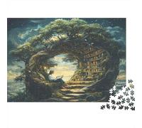 Bibliothèque Arbre Magique Puzzle 1000 Pièces Adultes Vieil Arbre Magique Formant Une Arche au-Dessus d'Escaliers Secrets Premium Haute Qualité Robuste Défiant Anti-Stress Cadeau 52x38cm/1000pcs