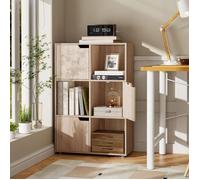 Bibliothèque armoire en MDF chêne clair - WOLTU - Meuble Cube avec 3 portes - 6 compartiments - 59 7x29 3x91 cm