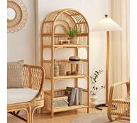 Bibliothèque arquée à 4 niveaux - Étagère autonome en bois et métal en rotin pour chambre à coucher, salon