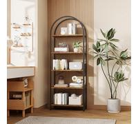 Bibliothèque Arquée à 5 Niveaux, 60x28x180cm, Bibliothèque Arquée Industrielle Incurvée avec étagères Ouvertes pour La Maison, Le Bureau, Le Salon, La Chambre à Coucher, marromn
