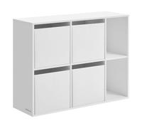Bibliothèque, Assemblage Ultra-rapide sans Outils Toolless, 6 Compartiments, 4 Tiroirs en Tissu, 27 x 83 x 61,6 cm, Blanc Neige