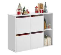 Bibliothèque, Assemblage Ultra-rapide sans Outils Toolless, 6 Compartiments, 4 Tiroirs en Tissu, 27 x 83 x 61,6 cm, Blanc Neige