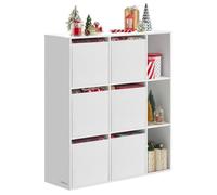 Bibliothèque, Assemblage Ultra-rapide sans Outils Toolless, 9 Compartiments, 6 Tiroirs en Tissu, 27 x 83 x 91,8 cm, Blanc Neige