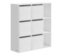 Bibliothèque, Assemblage Ultra-rapide sans Outils Toolless, 9 Compartiments, 6 Tiroirs en Tissu, 27 x 83 x 91,8 cm, Blanc Neige