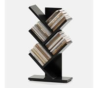 Bibliothèque autonome à 5 niveaux en bois massif avec protection anti-basculement, présentoir étroit pour salon, bureau et magazines (noir, 5 niveaux)