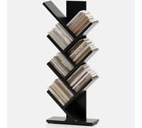 Bibliothèque autonome à 7 étages en bois massif anti-basculement pour livres et magazines Solution de rangement mince pour la maison et le bureau (Noir)