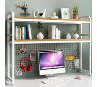 Bibliothèque autoportante à 2 niveaux à monter soi-même, organiseur de bureau multi-usage pour comptoir, grille en métal et bois, étagère de rangement de bureau, blanc, 75X