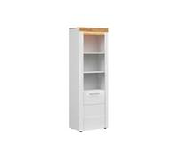 Bibliothèque avec 1 porte et 3 étagères, éclairage LED,coloris Chêne doré/Blanc haute brillance - Longueur 68 x Profondeur 42 x Hauteur 205 cm - -
