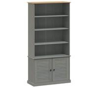 Bibliothèque avec 2 Portes et 5 étagères, Meuble de Rangement Livres pour Bureau, Salle de séjour et Chambre à Coucher, Gris 85x35x170 cm Bois Massif Pin