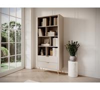 Bibliothèque avec 2 tiroirs et 8 niches en MDF - Beige et doré - ELONARIA II de