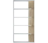 Bibliothèque avec 5 étagères coloris Blanc - Chêne en mélamine - Dim: 180 x 90 x 25 cm