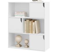 Bibliothèque avec 6 Compartiments, Étagère de Rangement avec Portes, en Bois Composé, 80x30x96cm, Blanc E0AG0077