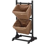 Bibliothèque avec paniers de rangement en rotin, cadre en bois massif, design durable et peu encombrant, idéal pour organiser la maison ou le bureau, assemblage facile, finition marron