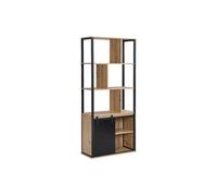 Bibliothèque avec rangements et 1 porte coulissante en MDF et acier - Naturel et Noir - YALENA