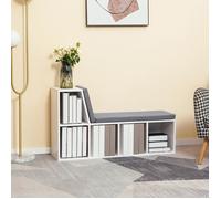Bibliothèque banc 2 en 1 avec 5 compartiments de rangement et 2 coussins 108 x 30 x 60 cm blanc gris