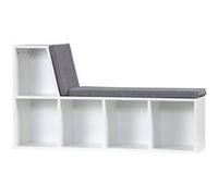 HOMCOM Bibliothèque Banc 2 en 1 avec 5 Compartiments de Rangement et 2 Coussins étagère de Rangement Livres 108 x 30 x 60 cm Blanc Gris