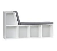 Bibliothèque banc 2 en 1 design contemporain 5 casiers 2 coussins fournis 108L x 30l x 60H cm blanc gris chiné