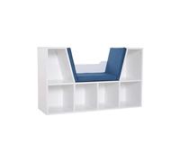 HOMCOM Bibliothèque Banc 2 en 1 Design Contemporain 6 casiers 3 Coussins fournis 102L x 30l x 61H cm Blanc Bleu