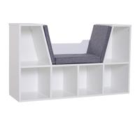 HOMCOM Bibliothèque Banc 2 en 1 Design Contemporain 6 casiers 3 Coussins fournis 102L x 30l x 61H cm Blanc Gris chiné