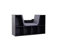 Bibliothèque banc 2 en 1 design contemporain 6 casiers 3 coussins fournis 102L x 30l x 61H cm noir gris
