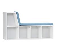 Bibliothèque banc 2 en 1 - HOMCOM - 5 compartiments rangement 2 coussins étagère livres - bois - 108x30x60cm - blanc bleu
