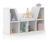 Bibliothèque banc OSCAR 6 cases avec coussins gris 102 cm blanc