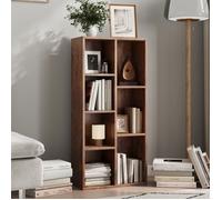 Bibliothèque basse style industriel - 7 niches ouvertes - Meuble de rangement - 50x24x106 cm - Aspect bois - Marron