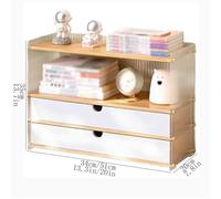 Bibliothèque Bibliothèque de bureau en bambou avec organisateur à Double tiroirs, support rangement déflecteur plastique, for présentoir domicile Organisateur de stockage(L51xW20xH35 cm)