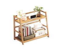 Bibliothèque Bibliothèque de bureau ouverte trapézoïdale à 2 niveaux, rangement en bambou, for fournitures d'apprentissage domicile, étagère d'affichage, organisateur bien rangé(L50xW20xH40 cm)