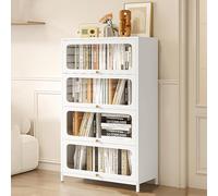 Bibliotheque Bibliothèque en Acier avec Portes Transparentes, Étagère en Métal, Pieds Droits Rectangulaires, Armoire de Garde-manger de Cuisine, Garde-manger de Cuisine Moderne, Meuble Livre(White,70x