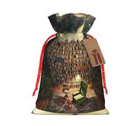 Bibliothèque Bibliothèque Impression Livre 11,9 x 17,5 cm Sac de Noël avec cordon de serrage, idéal pour les adultes pour emballer des cadeaux pour Noël Halloween