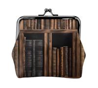Bibliothèque Bibliothèque Imprimé Livre Double Fermoir Cadre Métal Cuir Kiss Lock Pochette à Change Portefeuille pour Femme avec Clés Petit Sac à Main, Noir , Taille unique