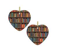 Bibliothèque Bibliothèque Imprimée Décoration de Noël Pendentif, Cheminée Céramique en Forme de Cœur Suspendu 1 Pièce Arbre de Noël en Céramique Suspendu