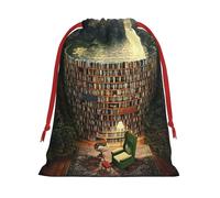 Bibliothèque Bibliothèque Imprimée Livre Sac Cadeau Ultra Doux Peluche Cordon Cordon de Serrage, Cadeaux de Fête de Noël, Sacs de Vacances de Noël, Pochettes à Bijoux de Mariage