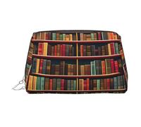 Bibliothèque Bibliothèque Imprimée Portable Beauté Case Pochette Compact Voyage Avec Des Fentes Intérieures Organisées Pour Le Quotidien, Argenté., One Size