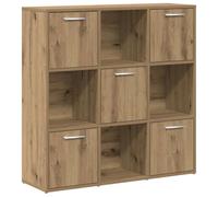 Bibliothèque chêne 90x28x90 cm bois d'ingénierie 9 compartiments | Cadre acier robuste,bords surélevés arrière,style industriel,usage maison ou bureau,fixation murale non fournie