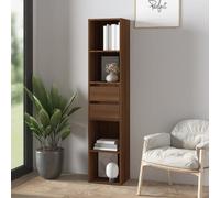 Bibliothèque En Bois Contreplaqué, Chêne Brun, 4 Étagères, 2 Tiroirs, Rangement Mural Marron