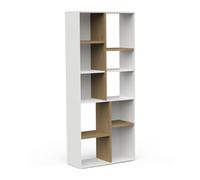 Bibliothèque Colonne 10 Etagères - Style Scandinave - Coloris Blanc Mat & Chêne Hamilton - 160,7 x 39,6 x 182,5 cm