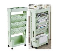 Bibliothèque compacte à roulettes avec roulettes - Chariot de rangement fin à 5 niveaux pour livres et affichage d'angle - Organiseur multifonction - Vert - 95,2 x 38,1 cm