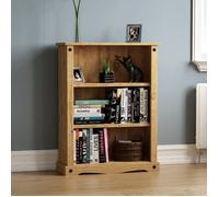 Bibliothèque Corona à 3 niveaux en pin massif, finition cirée - Étagère de rangement moderne pour bureau ou salon