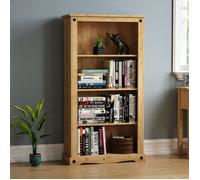 Bibliothèque Corona à 4 niveaux en pin massif, finition cirée - Étagère de rangement moderne pour bureau ou salon