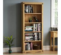 Bibliothèque Corona à 5 niveaux en pin massif, finition cirée - Étagère de rangement moderne pour bureau ou salon