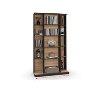 IDMarket Bibliothèque coulissante Alphonse 5 niveaux 15 niches Bois et Noir