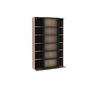 Vente-unique - Bibliothéque coulissante avec 18 niches - Naturel et Anthracite - PRALI