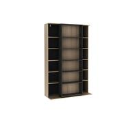 Bibliothèque coulissante avec 18 niches - Naturel et anthracite - PRALI