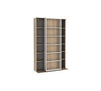 Vente-unique - Bibliothéque coulissante avec 18 niches - Naturel et Blanc - PRALI