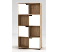 Bibliothèque cubique en bois Urbnliving avec portes, Bois dense, Oak Bookcase and White Door, 8 Cube