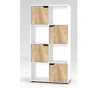 Bibliothèque cubique en bois Urbnliving avec portes, White Bookcase and Oak Door, 8 Cube