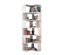 Bibliothèque d'angle, 2 À 7 Niveaux, Étagère d'angle Haute en L avec Cloisons, Rangement Ouvert for Salon, Cuisine, Bureau(White,6 Tiers)
