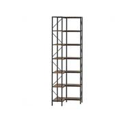 Bibliothèque d'angle 6 étagères design industriel dim. 60 x 60 x 198 cm acier noir effet bois vieilli